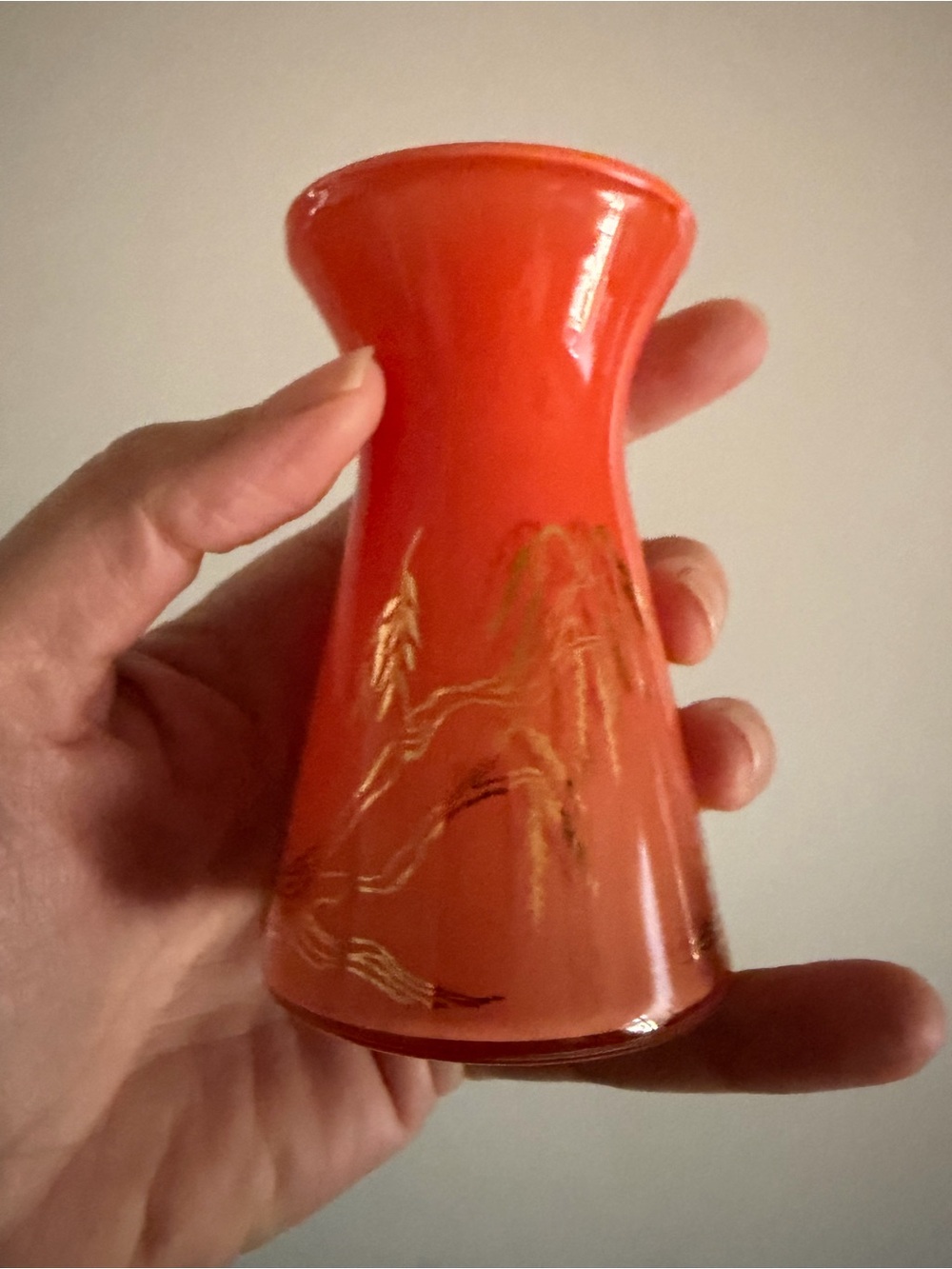 Small Czech/Bohemian orange-red art-glass vase